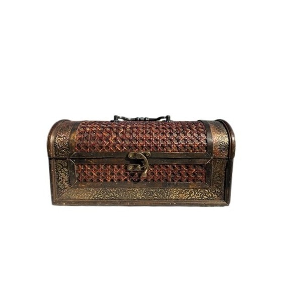 Accents | Vintage Wooden Treasure Chest Woven Rattan Decorative Trunk ...